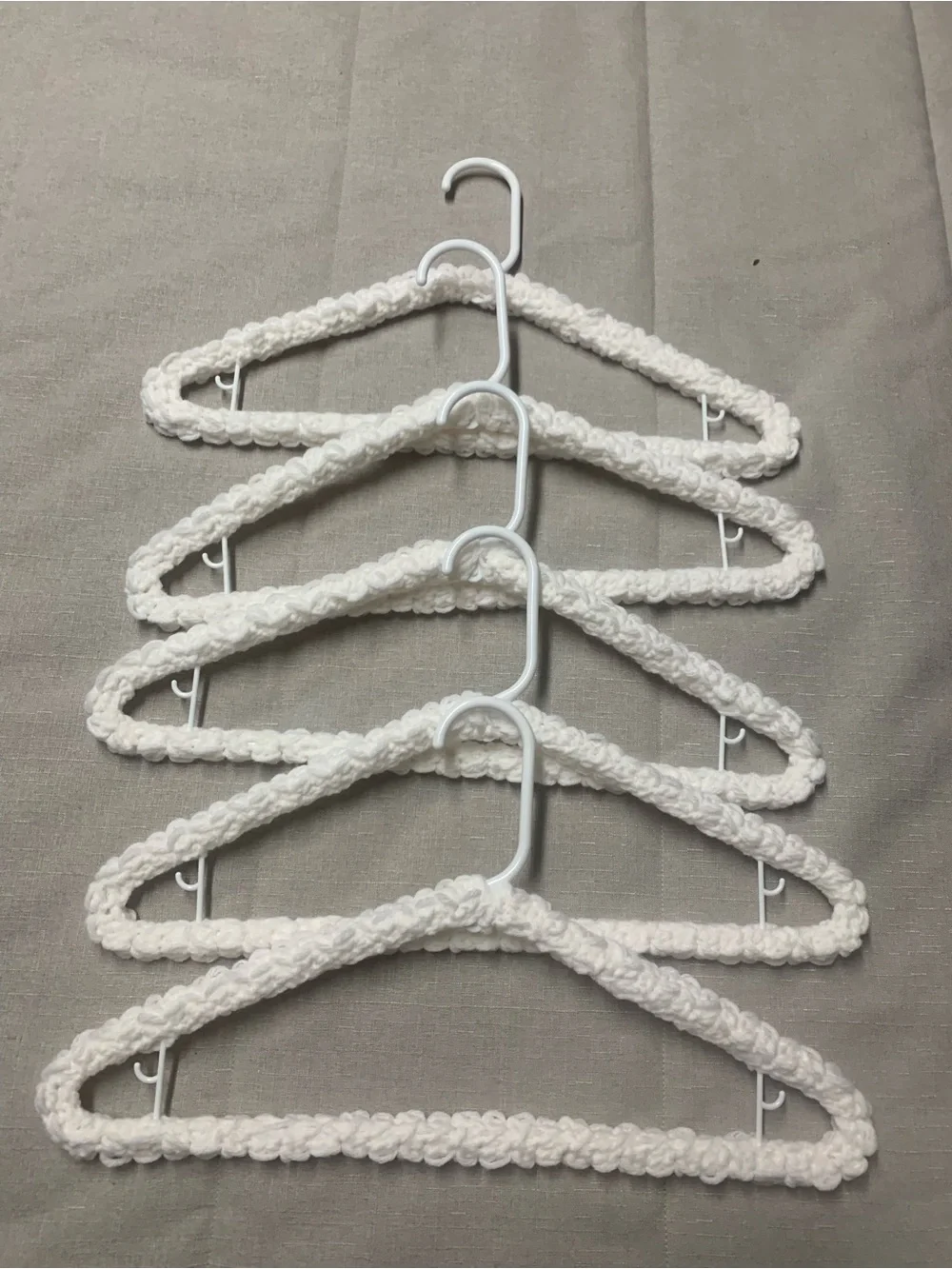 Hand Crafted White Crocheted Padded Closet Hangers - Set of 5